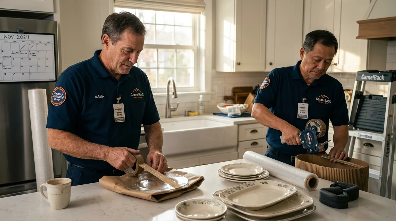 Professional crew packing kitchen dishware in Okanogan, WA